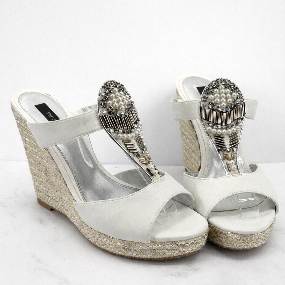White House Black Market Embellished Espadrille Wedge Sandals Womens 9